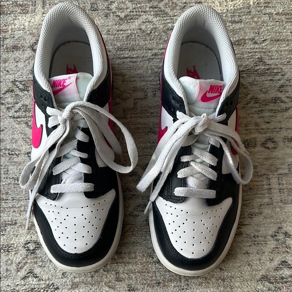 Nike Black and White Shoes with Pink Highlights